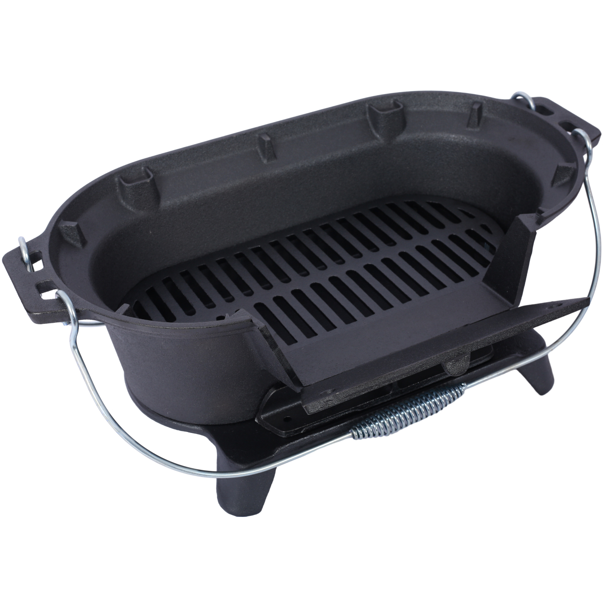 Oval Cast Iron Portable Charcoal Grill Tabletop Hibachi Grill 100% Cast Iron for Camping Patio Backyard