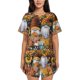 thumbnail image 1 of Fotbe Welcom Fall Conjunto de Pijama Estampado para Mujer, 2 Piezas, Ropa de Dormir con Camiseta de Manga Corta y Shorts Suaves-Small, 1 of 6