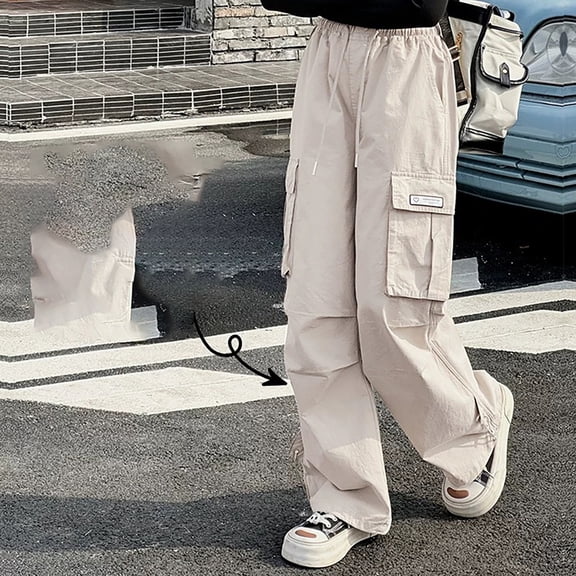 Girls Cargo Pants Summer Lightweight Casual Outdoor Play School Elastic Waist With Pockets Comfortable Breathable Loose Fit Toddler To Teen 2025 NEW Girls Pants White 8-9 Years