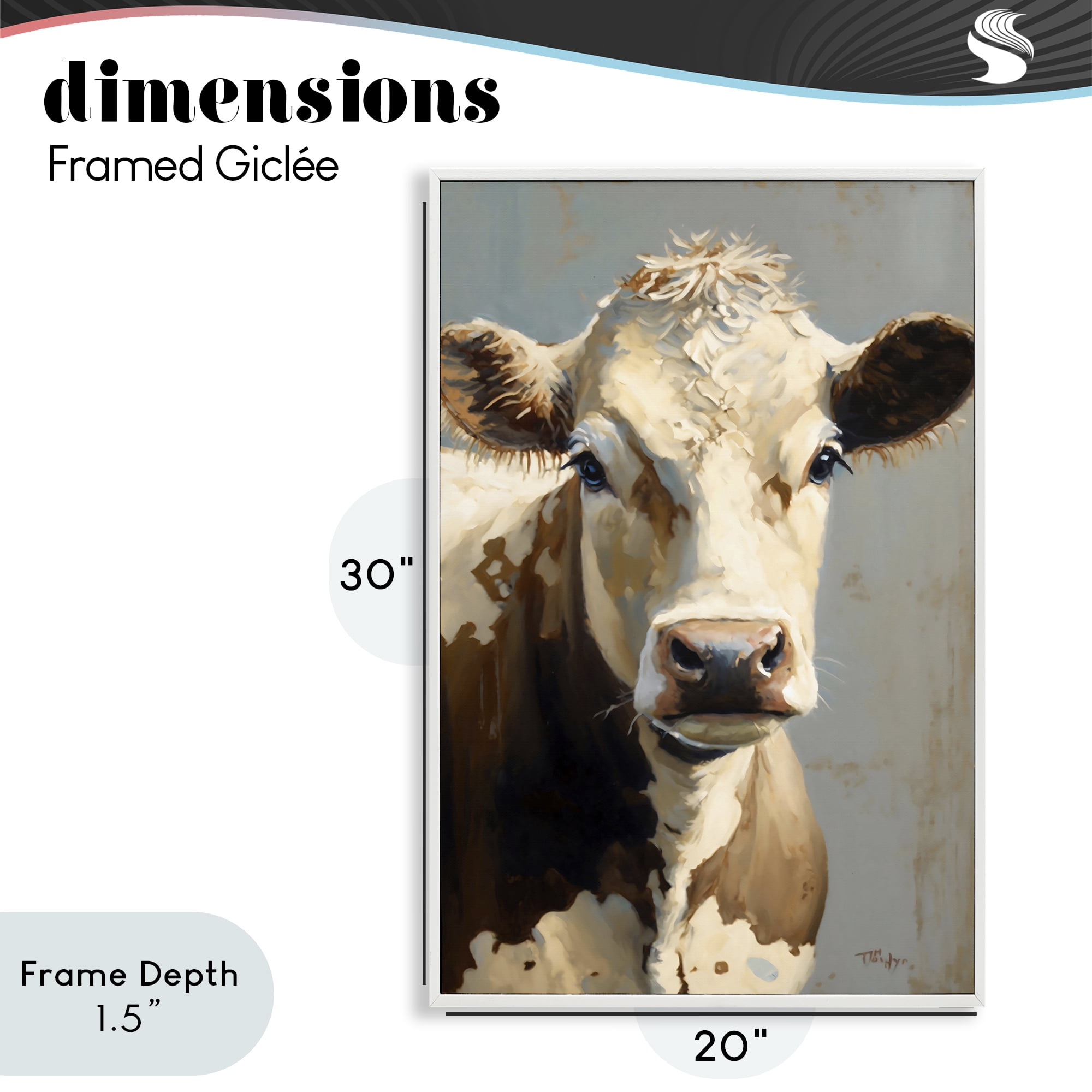 Stupell Industries Farmhouse Cow with Gentle Gaze White Framed Giclee Art, design by Creative Studio