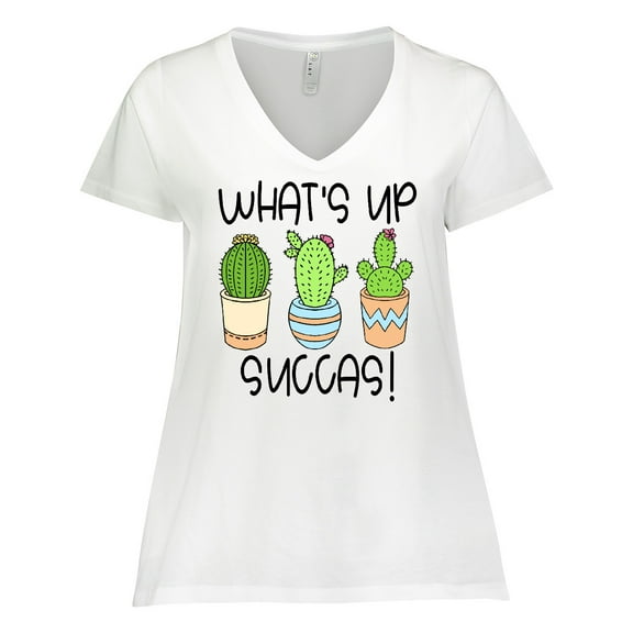 Inktastic What's Up Succas Funny Cacti Plants Women's Plus Size V-Neck T-Shirt