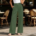 thumbnail image 3 of Lenpel Wide Leg Office Pants for Women Fashion High Waist Double Button Pleated Dress Trousers Casual Business Pants with Pockets, 3 of 7