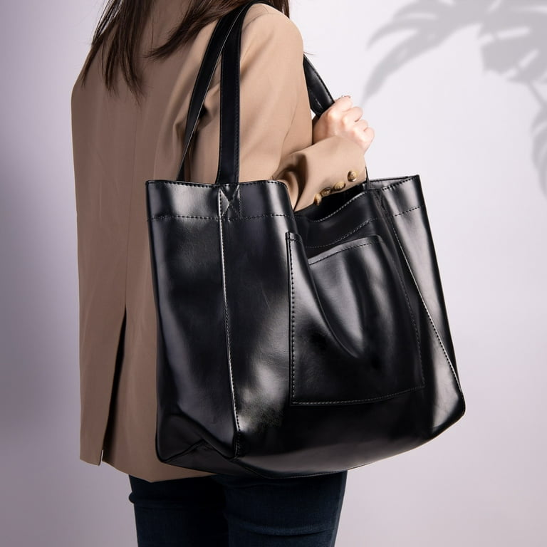 Tote Bag for Women Large Capacity Black Women Shoulder Bag Soft PU