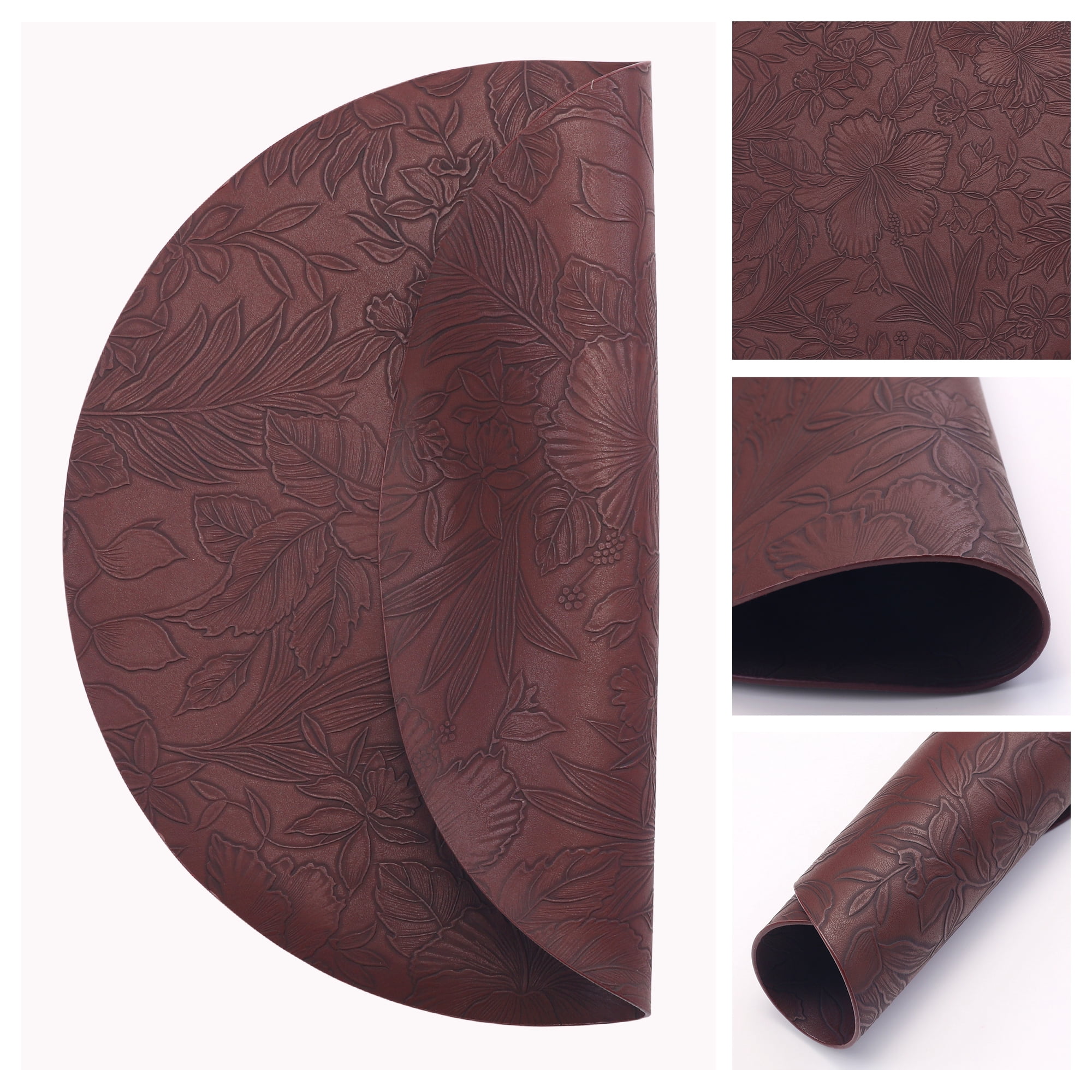 Unique Bargains Set of 6 Leather Round Placemats for Kitchen Dining Table Dark Brown