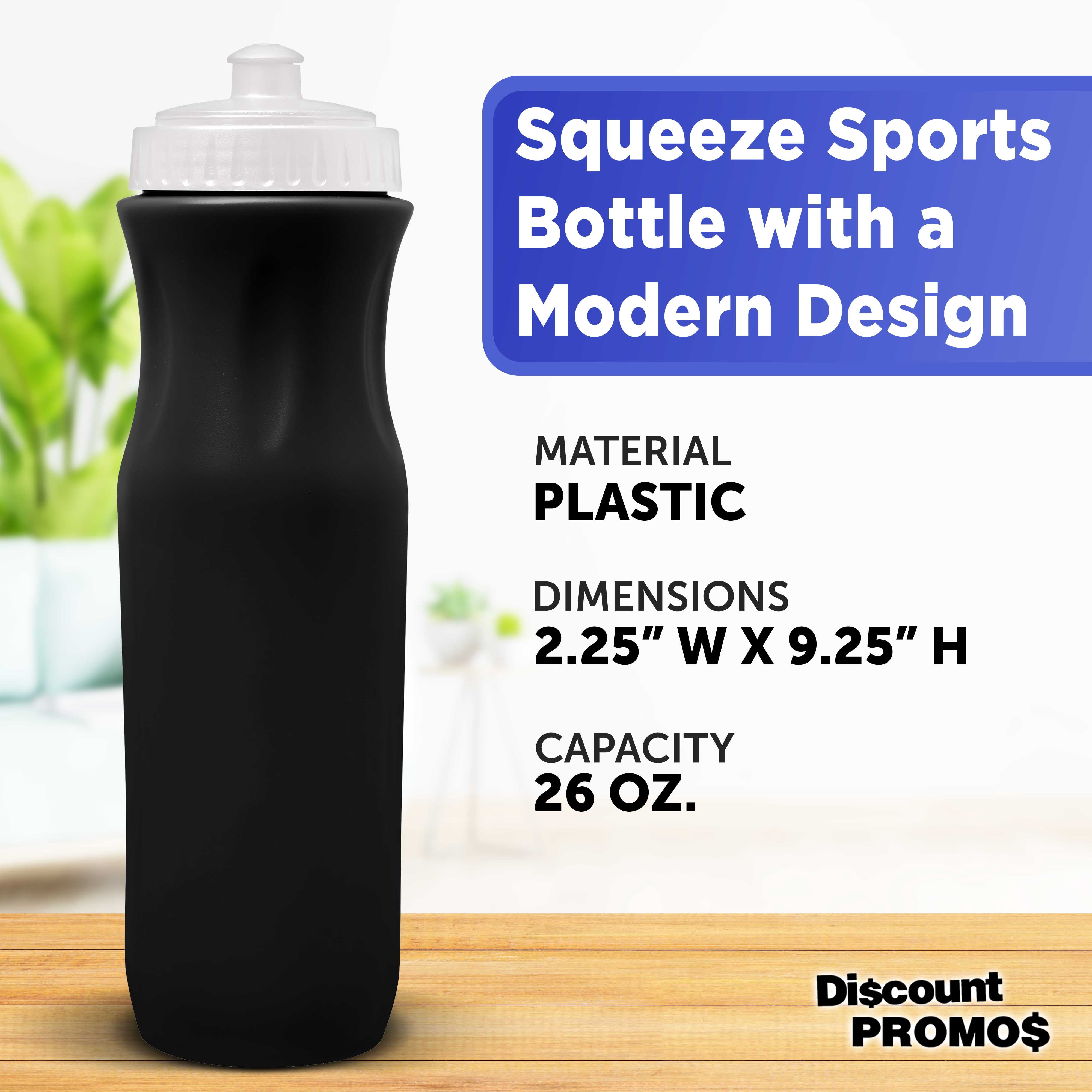 10 Plastic Water Bottles Set, 26 oz. - Black Push Top Lid - Black