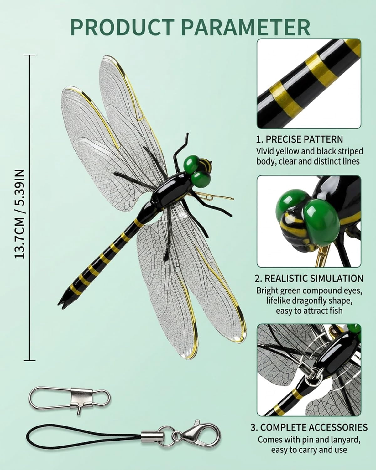 Dragonfly Clips for Bugs Repellent, 3D Artificial Dragon Fly, Lifelike Outdoor Hanging Ornament Garden Decor, Durable Fake to Keep Away Yard Ornaments Hat Golf Moving