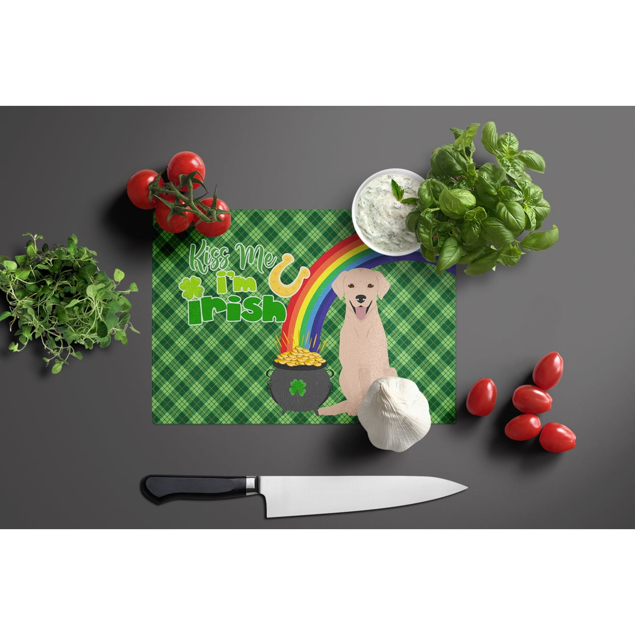 Yellow Labrador Retriever St. Patrick's Day Glass Cutting Board Large 12 in x 15 in