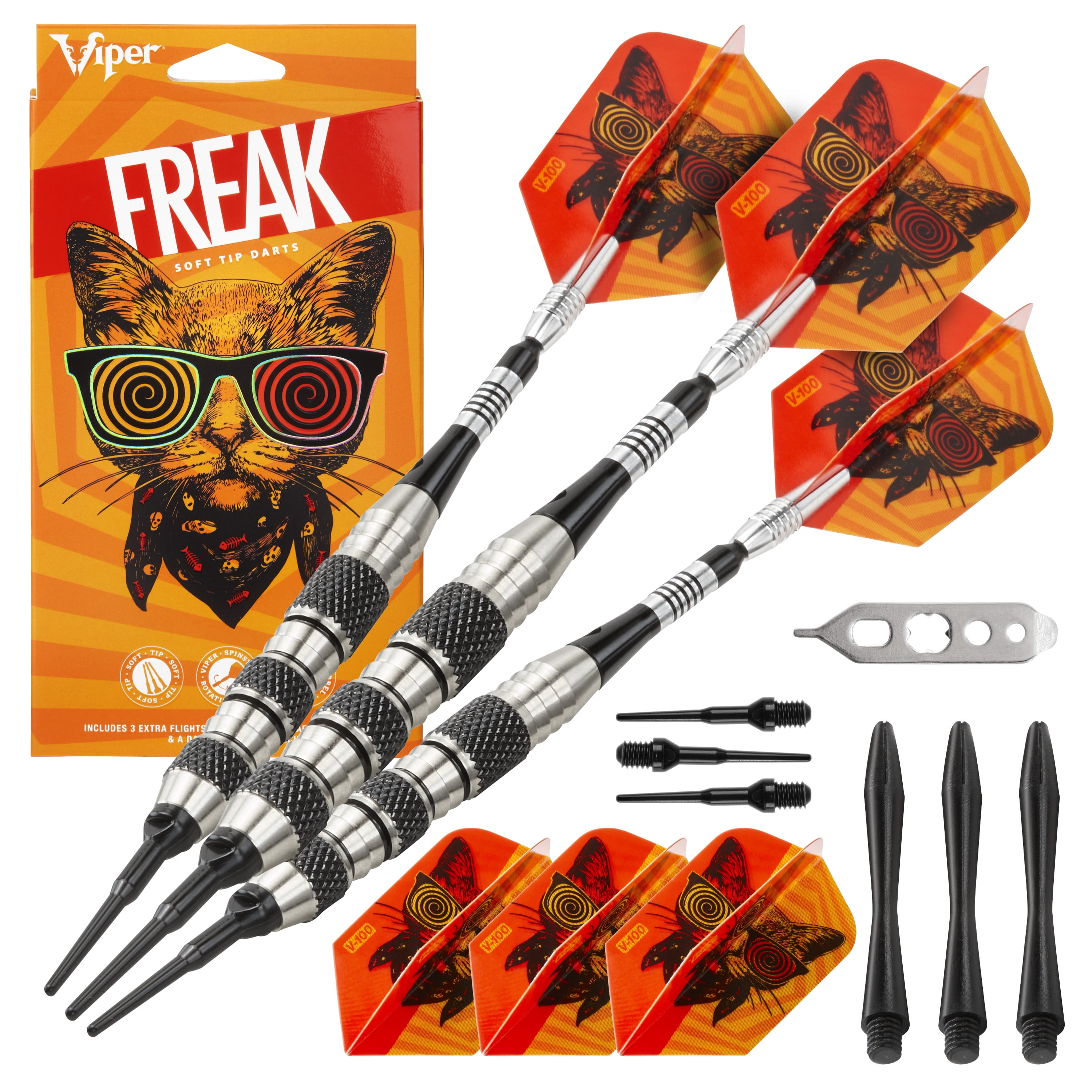 Viper The Freak Soft Tip Darts Knurled and Shark Fin Barrel 18 Grams and Casemaster Deluxe Pink Nylon Dart Case