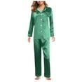 thumbnail image 3 of Zoofduhp Pijamas De Mujer Soft Pajamas for Women Pajamas for Women Set Long Sleeve Button Up Sleepwear Soft Lightweight Comfy Long Pants Loungewear Pajamas for Women Green 2Xl, 3 of 5