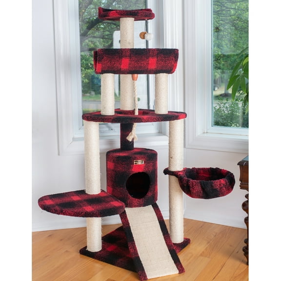 Armarkat real wood Cat Tree Model B5806, Black & Red Tartan Plaid
