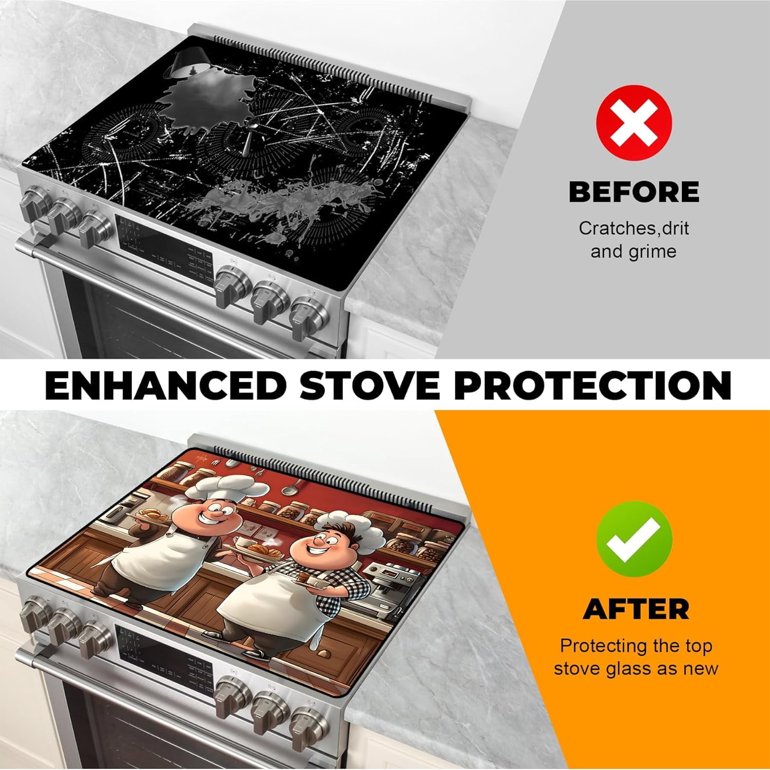 Heat-Resistant Glass Stove Top Cover with Anti-Slip Rubber Coating – Electric Stove Protector, Scratch-Resistant, Expands Counter Space, Stylish Kitchen Decor (Cooks)