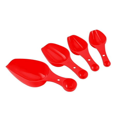 

4Pcs Measuring Spoons Cups Set Plastic 2 Heads Flour Milk Cream Baking Tool with Clear Scale Red