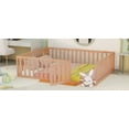 thumbnail image 2 of Kacho Floor Bed for Queen Bed with Fence and Door, Low Wood Platform Beds for Girls Boys Happy Time, Queen Playhouse Bed with Door Design, Fence Bed Playpen Bed, Natural, 2 of 9