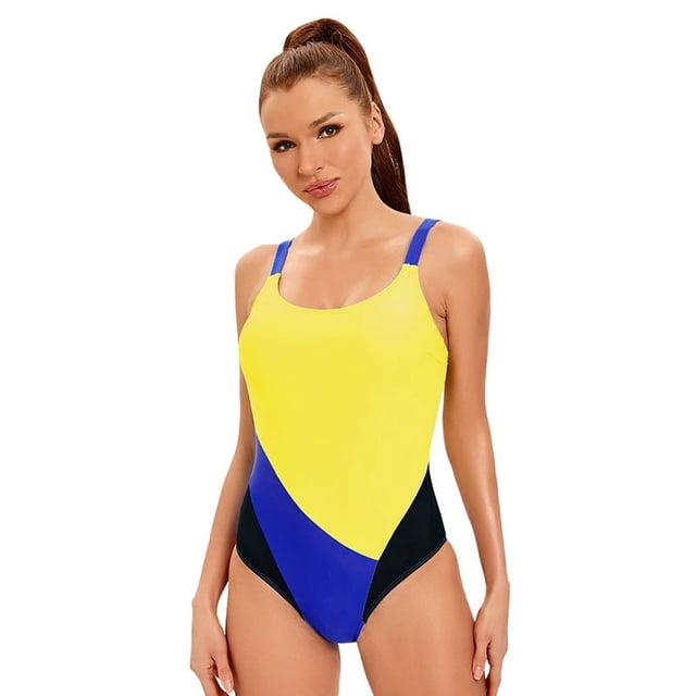 Traje de baño deportivo de una pieza de color a juego, traje de baño sexy sin espalda para mujer