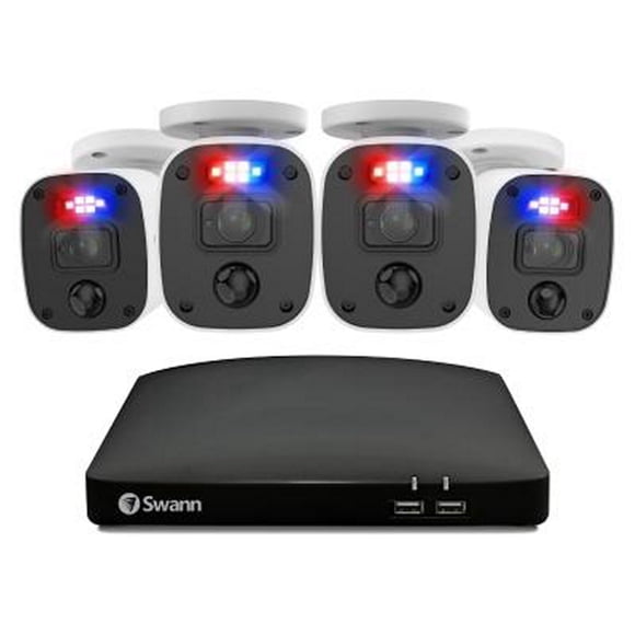 sistema de seguridad exterior swann 1080p 8 canales 4 cámaras audio bidireccional y analíticos smart