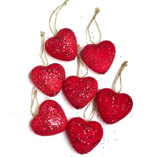 Red Glitter Heart Beads for the Holidays, Red Beads for Christmas,  Christmas Themed Beads for Garland, Red Beads for Jewelry Making, Mask