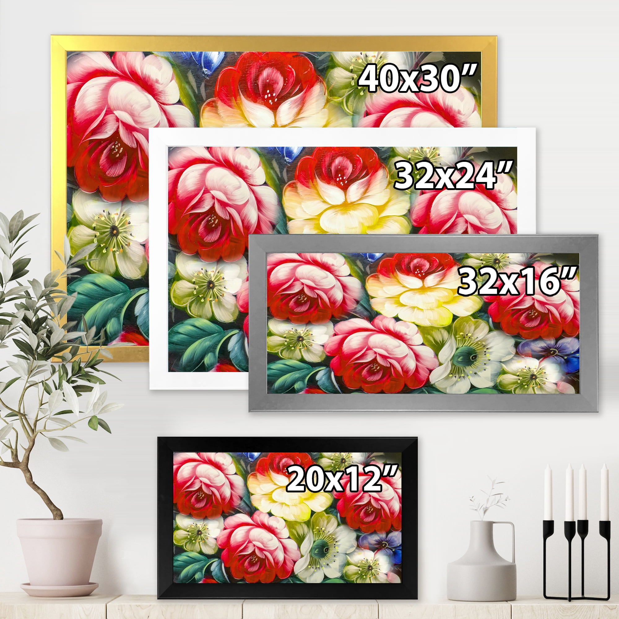 Designart 'Vintage VIbrant Yellow and Red Flower Still Life I' Traditional Framed Art Print