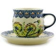 thumbnail image 3 of Polish Pottery 2 oz Espresso Cup with Saucer (Yellow Dandelions Theme) Hand Painted in Boleslawiec, Poland + Certificate of Authenticity, 3 of 6