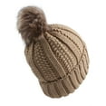 thumbnail image 4 of C.C Fleece Lined Cable Knit Faux Fuzzy Fur Skull Cap Beanie With Pom, Camel, 4 of 5