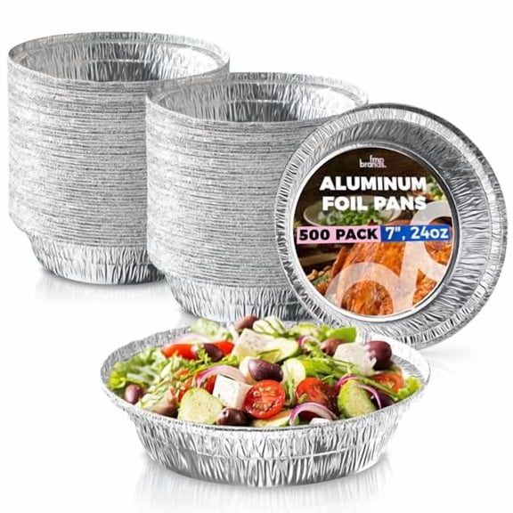 Fit Meal Prep [500 Pack 7 Inch Round Aluminum Foil Pans - 24 Oz Pie Tins Take Out Containers Disposable - Circle Cake Pan for Pies, Cakes, Cookies, and Cheesecakes - Heavy Duty Aluminum Pie Pans