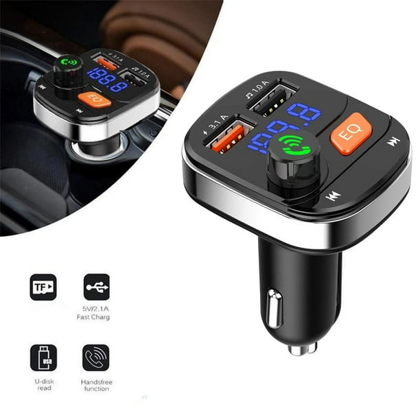Transmisor FM para coche, receptor de MP3 Bluetooth, compatible con puertos USB para unidad USB/tarjeta TF. Carga para coche.