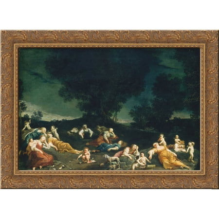 Cupids Disarming Sleeping Nymphs 24x18 Gold Ornate Wood Framed Canvas Art by Giuseppe Maria Crespi