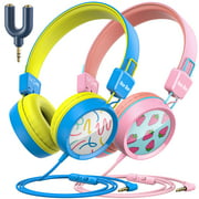 Over-Ear Kids Headphone for Boys Girls 2-PACK Headphones for Online Learning, Sharing Splitter