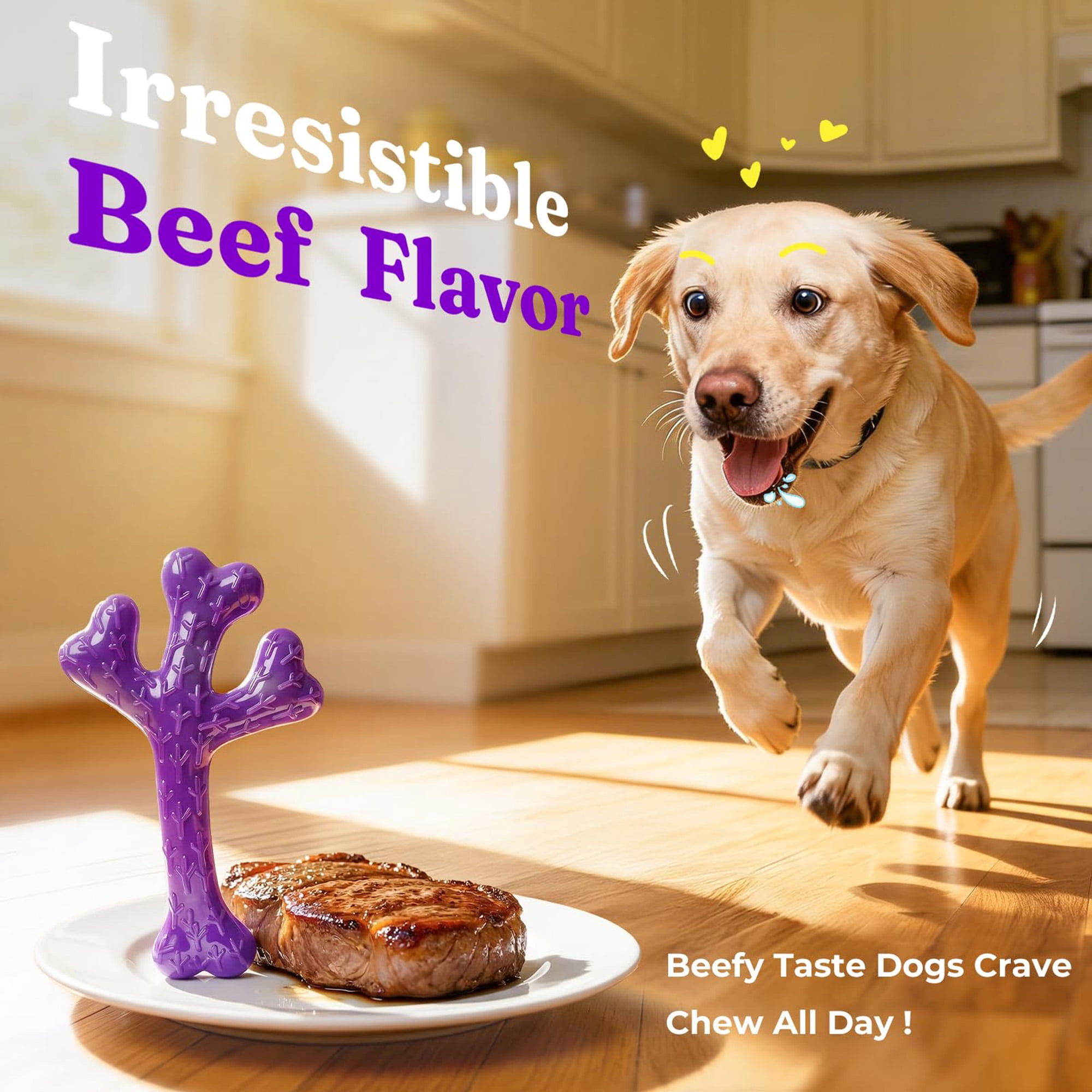 Indestructible dog chew toys for aggressive chewers, 2 pack beef flavored nylon bones and textured cactus toy for large dogs 20-90 lbs, stuffable with peanut butter, long lasting, green