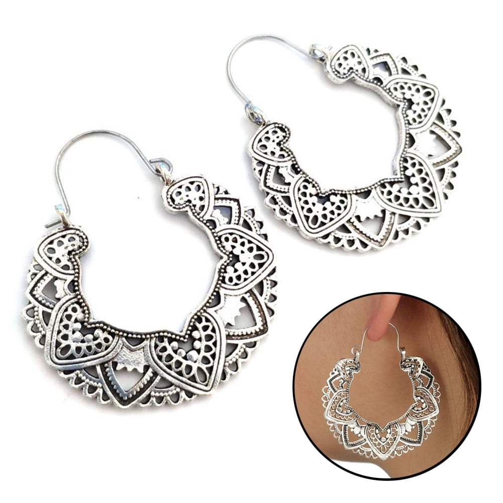 boho earrings gypsy hoop hoop earrings piercing earrings Silver gypsy earrings sterling silver drop earrings dangle earrings