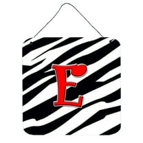 Letter E Initial Monogram - Zebra Red Wall or Door Hanging Prints