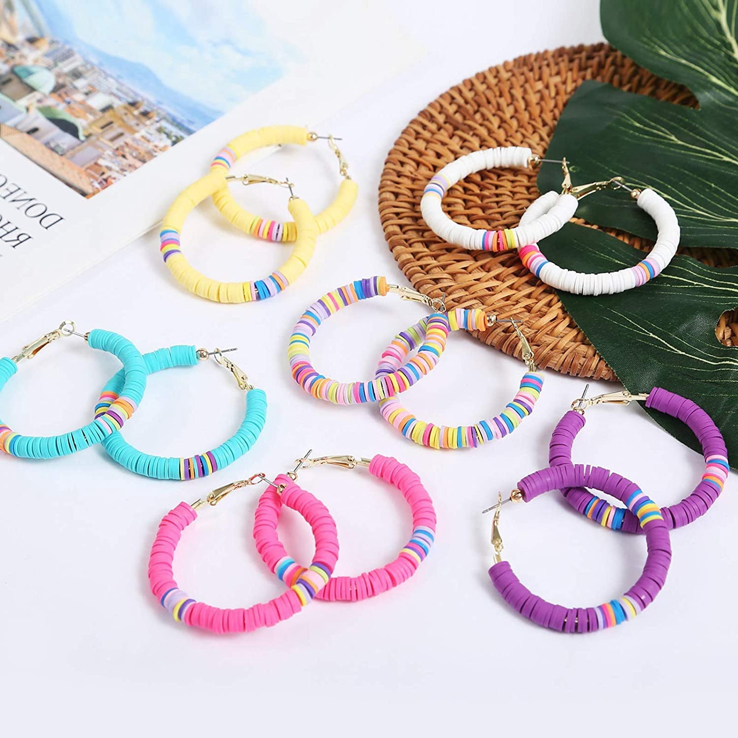 1 Set DIY Jewelry Set Makings with Alloy Pendants Brass Earring Hooks & Hoop Earrings Findings Cowrie Shell/Polymer Clay/Acrylic Beads Steel Scissors Elastic Thread Iron
