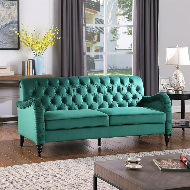 Green upholstered sale sofa