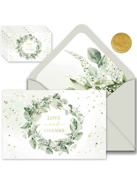 Gooji 4x6 Greenery Thank You Cards with Envelopes (Bulk 20-Pack) Bridal Shower Thank You Cards with Envelopes | Birthday Party, Baby Shower, Weddings, Greeting, Blank Notes, Small Business