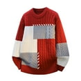 thumbnail image 5 of Men's Fashion Knit Sweater Loose Fit Round Neck Pullover Long Sleeve for Casual Everyday Wear and Winter Holiday Season,Red,XL, 5 of 5