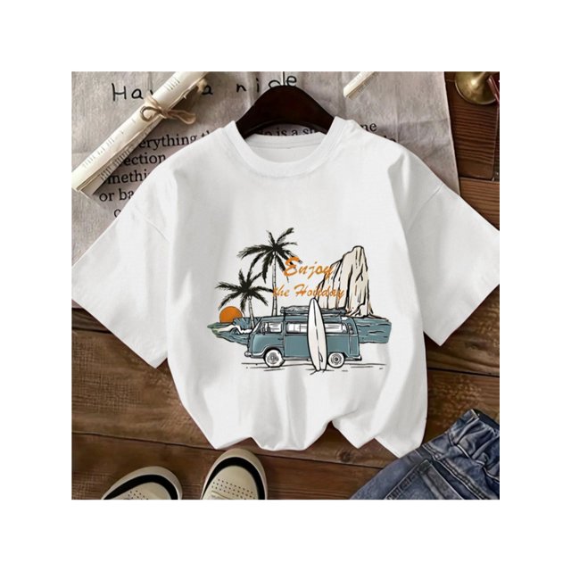 Popular Series of Short-Sleeved T-Shirts for Boys, Perfect for Summer Beach Vacations And Outdoor Activities.