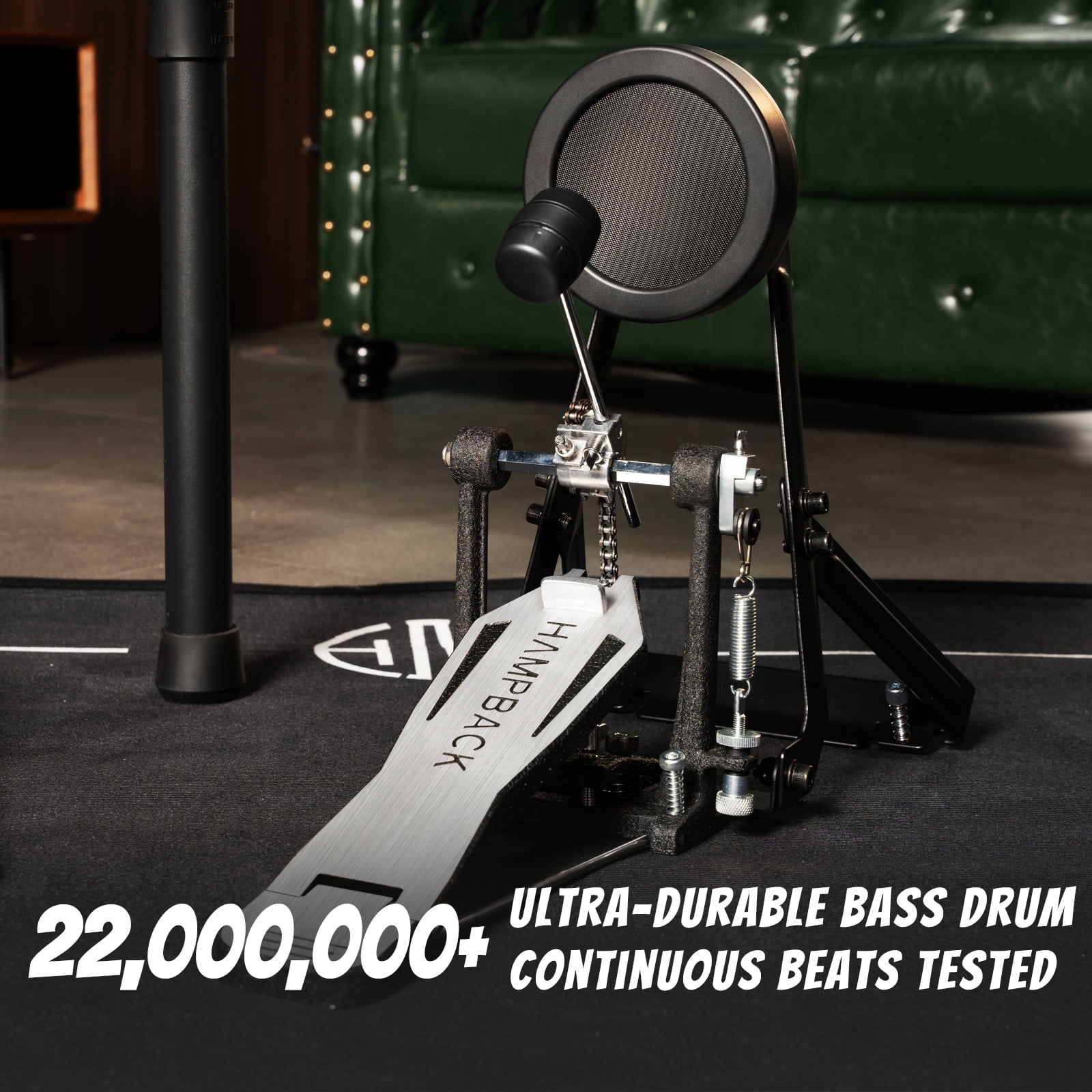 HAMPBACK MK-0 Plus Electric Drum Set for Beginner  5" Kick Drum, Quite Mesh Pads, Full Rubber Crash, 12 Drum Kits and 74 Sounds, Bluetooth, Throne, Sticks, Headphones.
