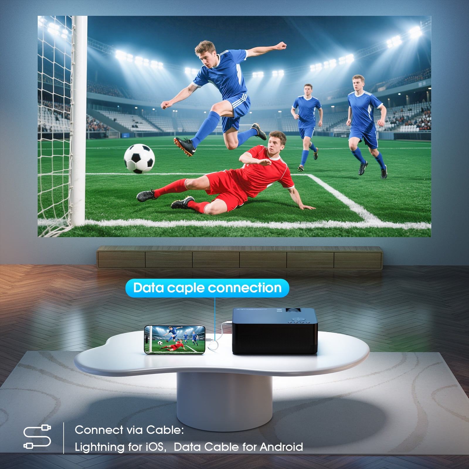 5G WiFi Bluetooth Projector (Projector Screen Included), CEBORY Native 1080P 15000LM 4k Support Movie Projector, 300" Display Full HD Home Theater