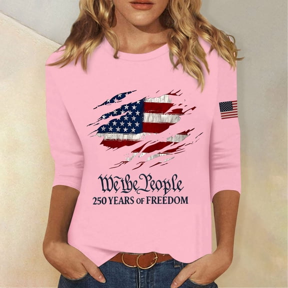 250th Anniversary USA Shirt Women America 250 Shirt 3/4 Sleeve Patriotic Flag Eagle Print Tops 1776-2026 Tshirt Gifts
