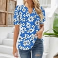 thumbnail image 2 of T Shirts For Women Womens Tops V Neck Tops Puff Short Sleeve T Shirt Pleated Floral Printed Tunic Blouse Shirts, 2 of 7