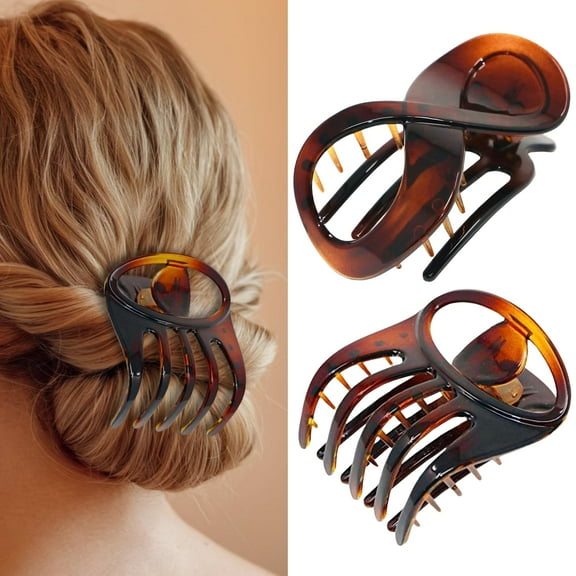 Parcelona French Tortoise Shell 3" Medium Hair Claw Clips for Women Hair - 2 Pcs