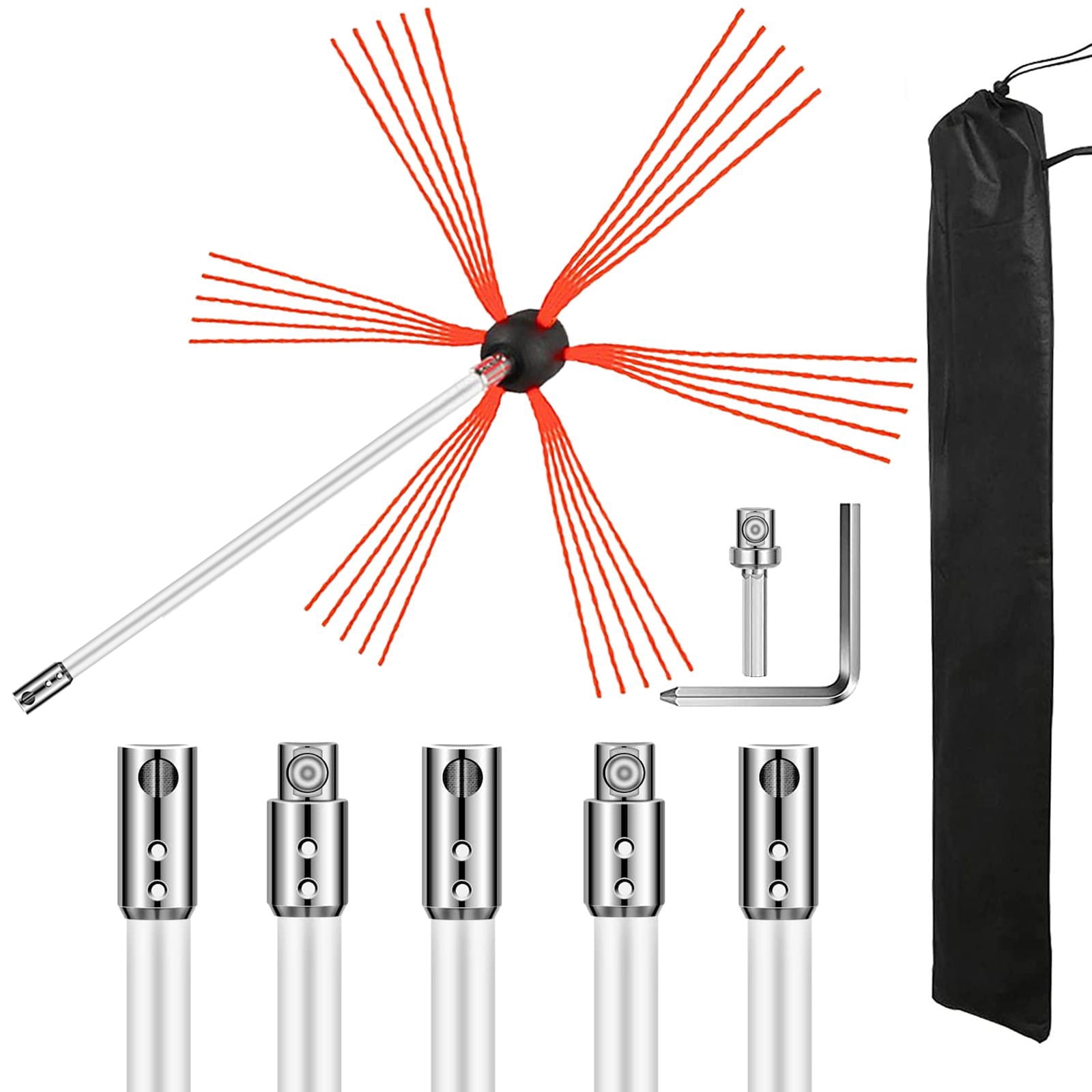Chimney Sweep Kit 20ft 6 Nylon Rods Flexible Brush Head for Metal Flues Brick Chimneys