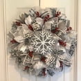 thumbnail image 1 of 40cm Christmas Snowflake Creative Ribbon Wreath Wreath, Winter Wreath, Snowflake Wreath, Winter Decorations, Mesh Winter Wreath,for Front Door Outside Porch Wall Home Decor,DCL35, 1 of 5