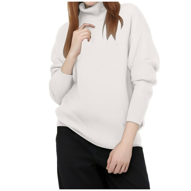 Daznico Chandails Tricotés pour Femmes, Chandail Ample à Col Roulé, Tricot Chaud Uni, Basique, Taille m