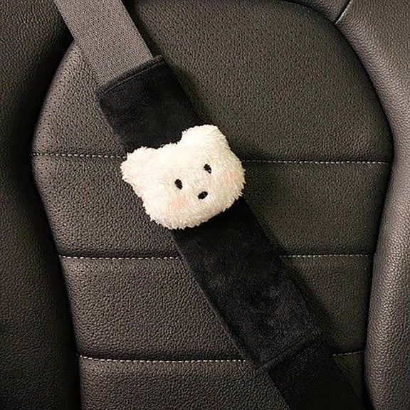Cute Bear Plush Car Seat Belt Cover, Soft Black Shoulder Pad Protector for Adults and Kids, Comfortable Neck & Shoulder Cushion for Universal Fit Car Interior Safety, Easy to Install