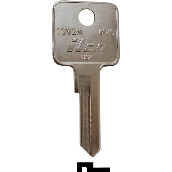 Kaba Ilco Key Blank, Type 1092M-M29,Brass, PK10 1092M-M29