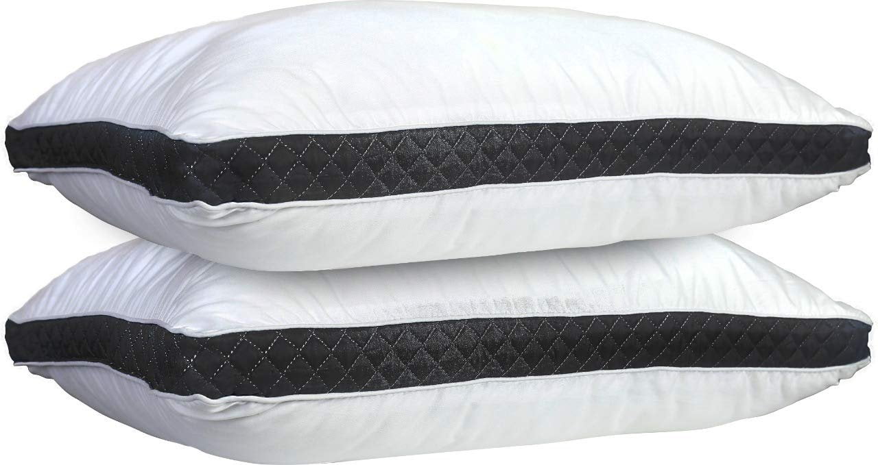 Set of 2 Quilted Gusseted Down Feather Blend Bed Pillows Firm for Side Sleepers 