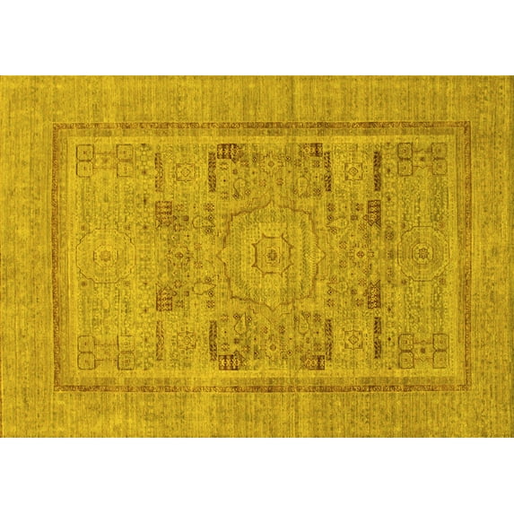 Ahgly Company Machine Washable Indoor Rectangle Abstract Yellow Modern Area Rugs, 5' x 7'