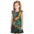 thumbnail image 1 of Fotbe Emerald Color Gold Marble Vestido de Dormir para Niñas de 3 a 10 Años, Mangas Cortas, Estilo Princesa, Pijama Camisón con Mangas Voladas-X-Large, 1 of 6