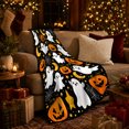 thumbnail image 3 of Cute Halloween Ghosts with Pumpkins Moons Stars and Spiderwebs, Playful Black Kawaii Art, Happy Pumpkin Motif Cozy Flannel Blanket, Halloween Gift for Kids Room Home Decor, 3 of 8