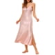 thumbnail image 2 of INSPIRAR CHIC Vestidos de Noche de Satén para Mujeres, Quimono Suave con Escote en V, Vestido de Pijama de Lounge Largo, Talla 2XL, Rosa Claro, 2 of 6